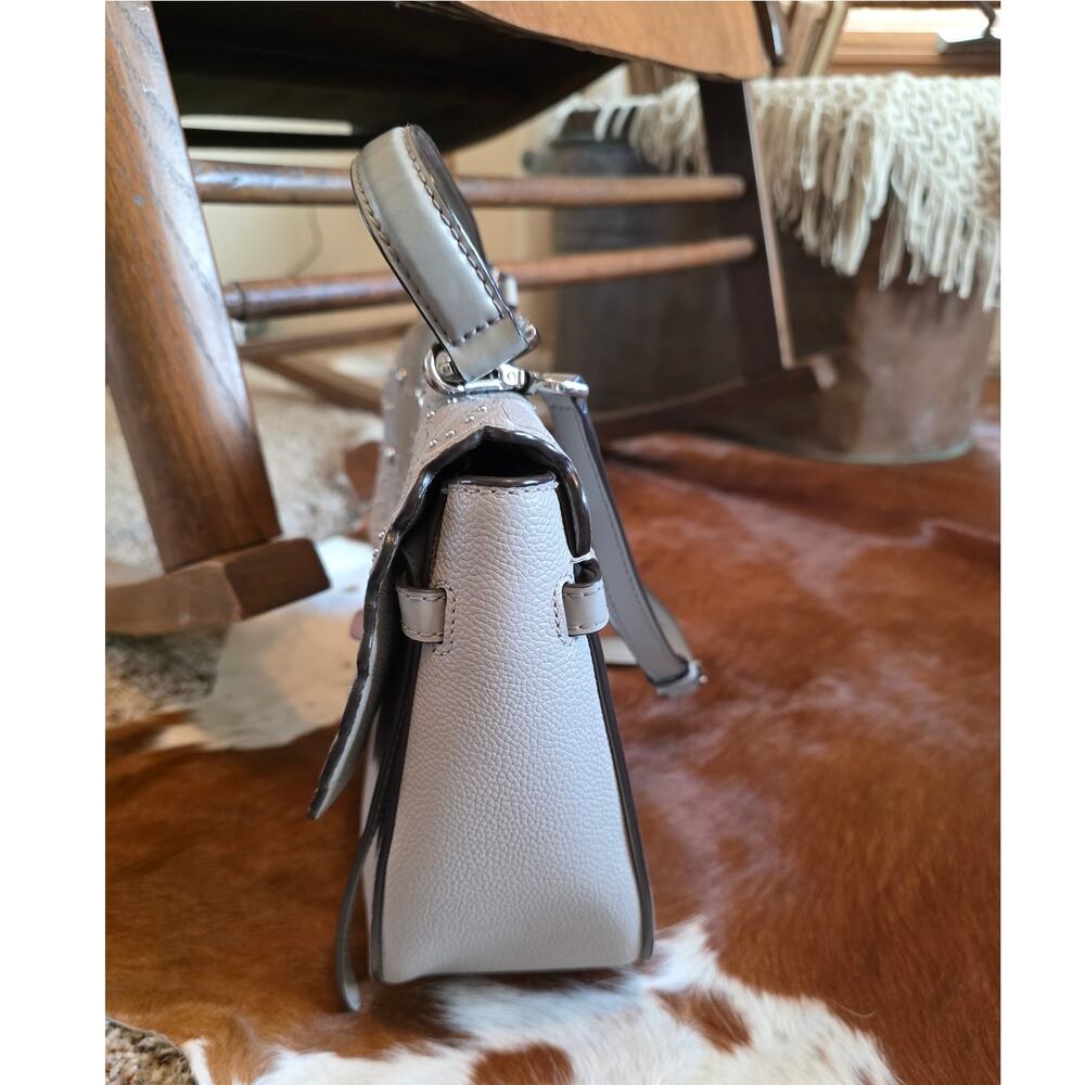 Michael Kors Cassie Gray Pebbled Leather & Silver Studded Flowers Satchel READ - Picture 7 of 16
